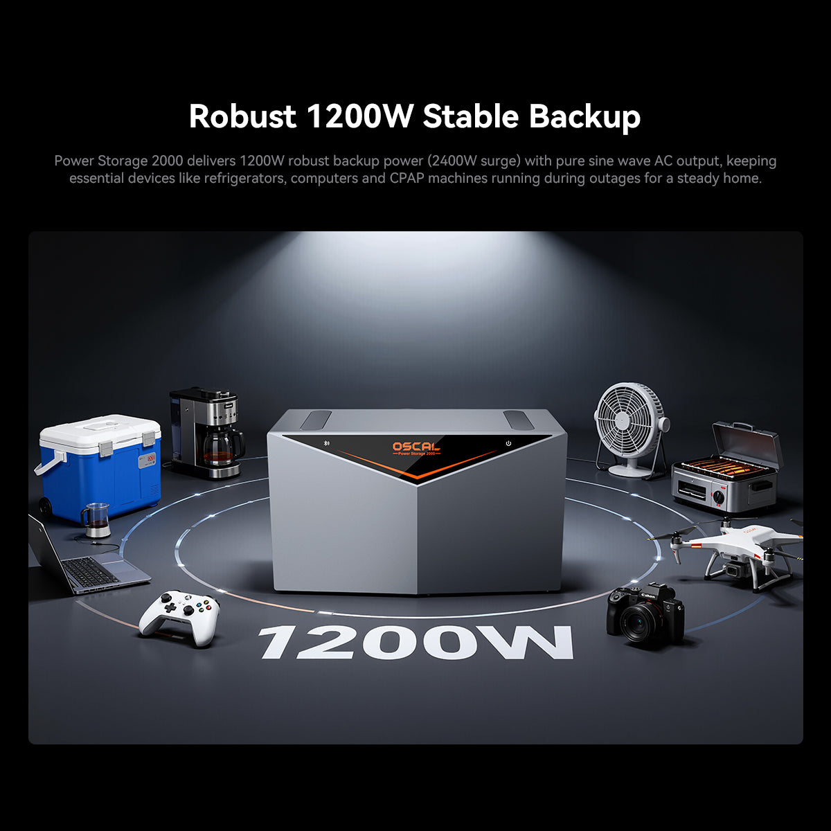 OSCAL Power Storage 2000 All-in-One Balcony Solar System with 2400W Input