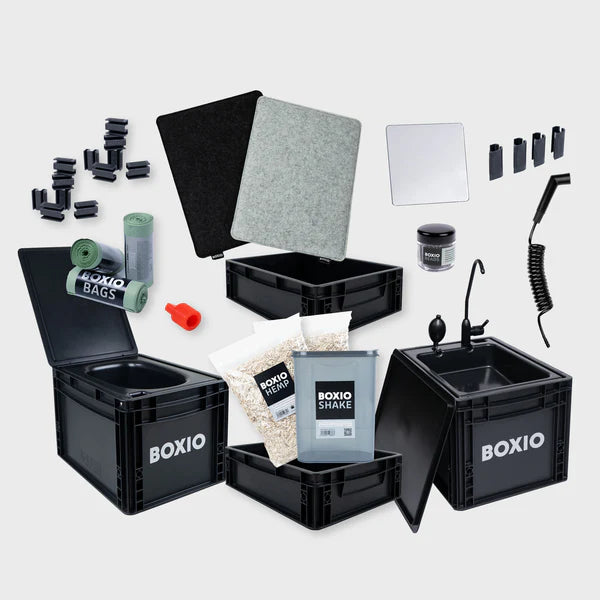 BOXIO - SANITARY: Complete set with toilet, mobile washbasin and accessories