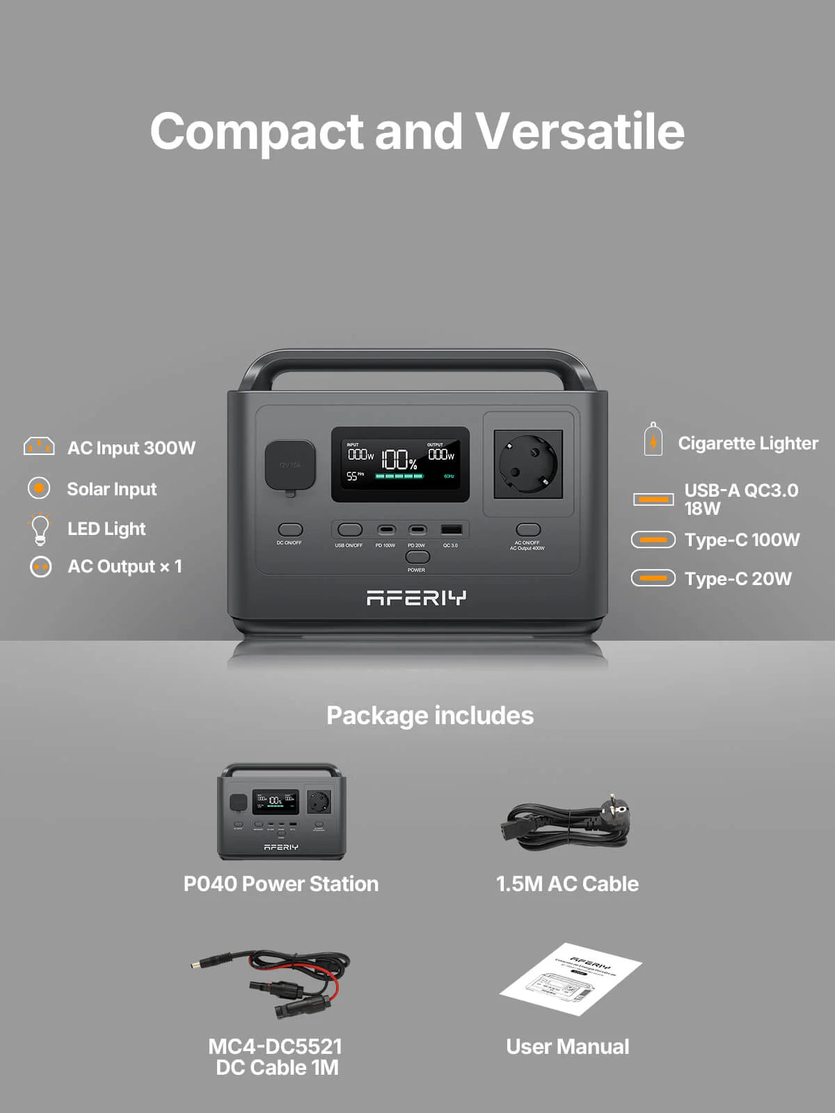 AFERIY P040 Bärbar Kraftstation 400W 256Wh